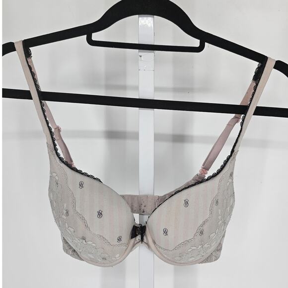Body by Victorias Secret Womens Sz 34B Perfect Shape T Shirt Bra Pink Striped - Picture 1 of 4
